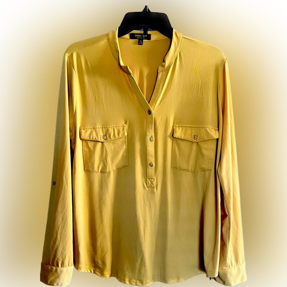 Tops - Urban Girl Mustard Yellow Long Sleeve Blouse- Plus Size